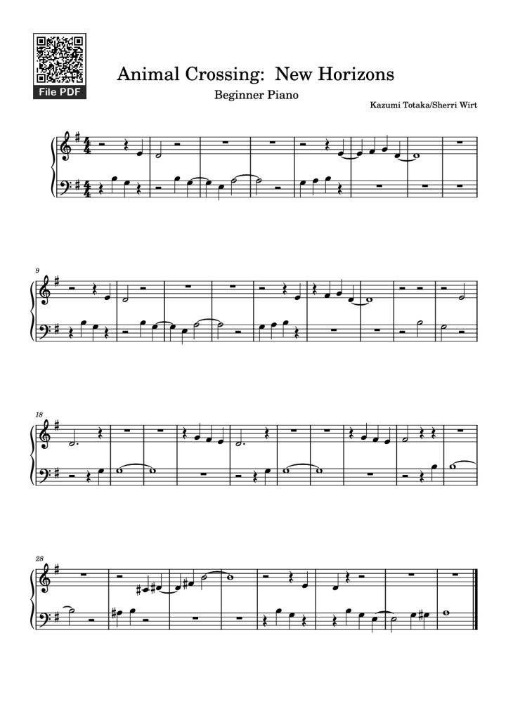Page 1 of the piano sheet music PDF Piano – Animal Crossing: New Horizons Piano by Kazumi Totaka/Sherri Wirt
