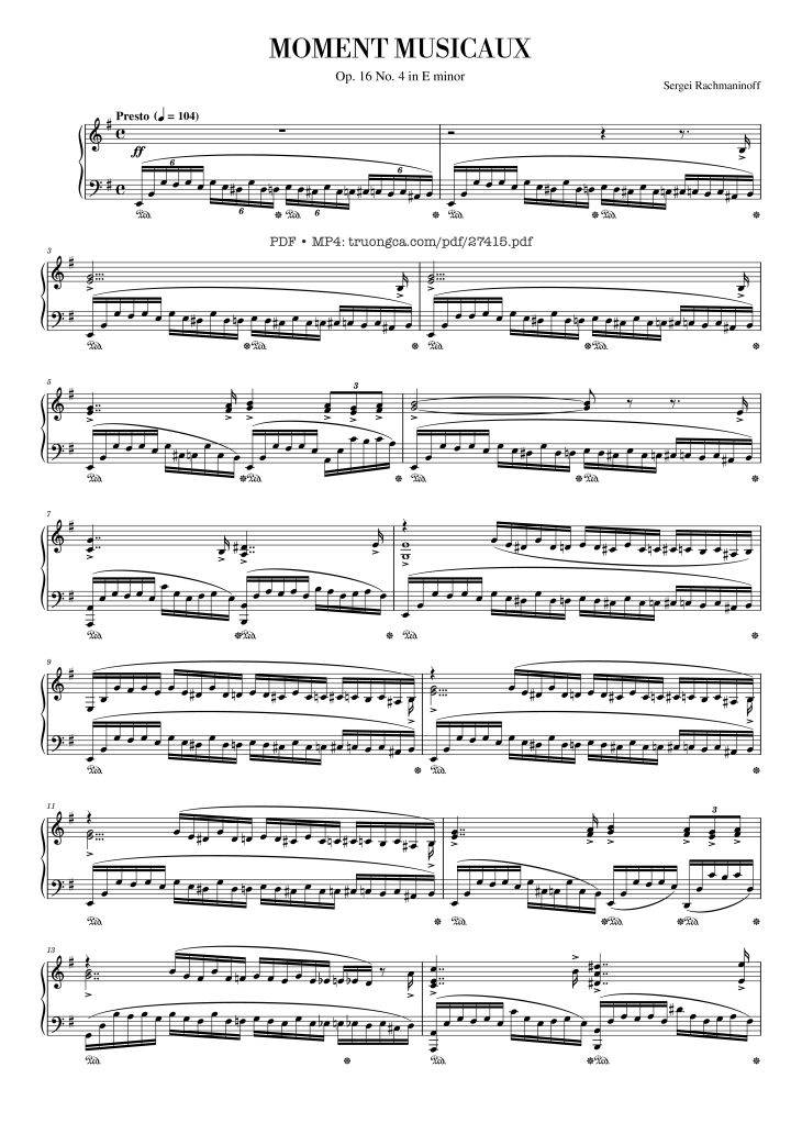 Page 1 of the piano sheet music PDF Piano – Moment Musicaux - Op.16 No.4 Piano by Sergei Rachmaninoff