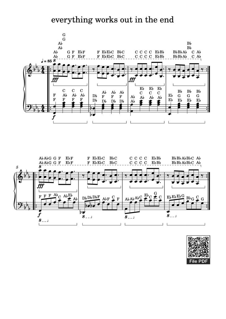 Page 1 of the piano sheet music PDF Piano – everything works out in the end Piano by Kodaline / Tobi