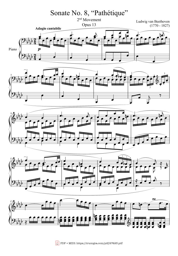 Page 1 of the piano sheet music PDF Piano – Sonate No. 8, Pathétique Piano by Ludwig van Beethoven