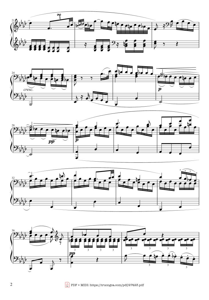 Page 2 of the piano sheet music PDF Piano – Sonate No. 8, Pathétique Piano by Ludwig van Beethoven