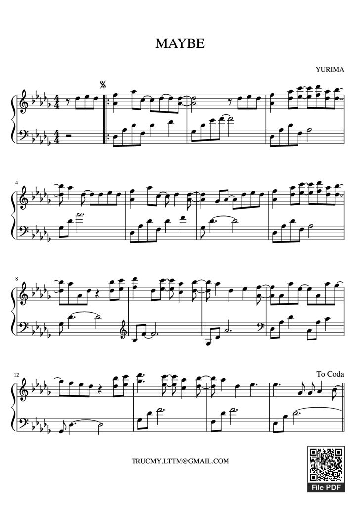 Page 1 of the piano sheet music PDF Piano – Maybe Yurima Piano by YURIMA