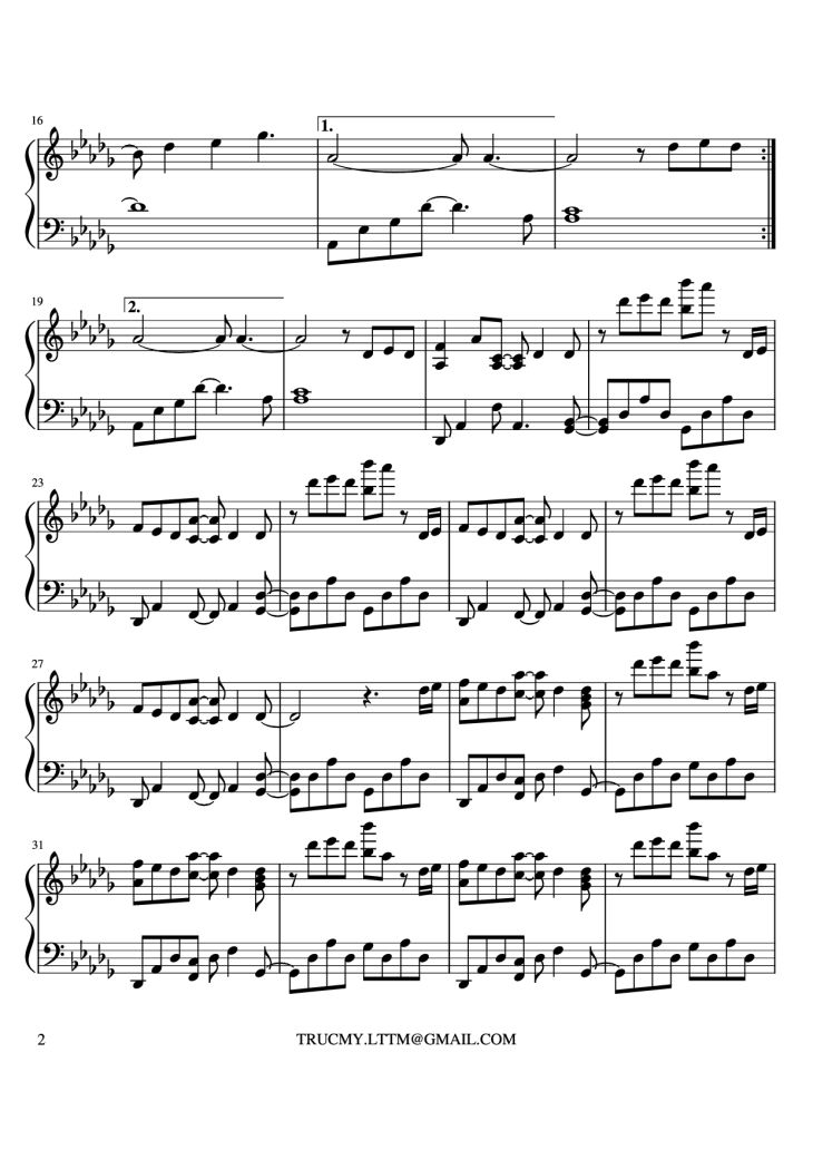 Page 2 of the piano sheet music PDF Piano – Maybe Yurima Piano by YURIMA