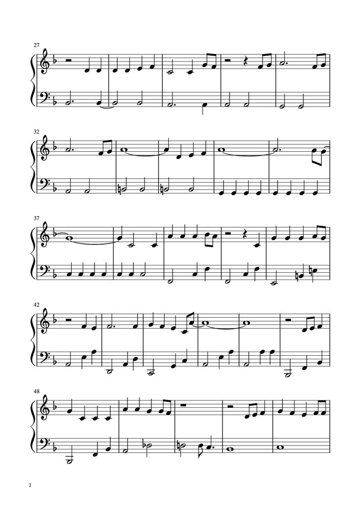 Page 2 of the piano sheet music PDF Piano – Kamado Tanjiro no Uta - Kimetsu no yaiba EASSY Piano by Undefined