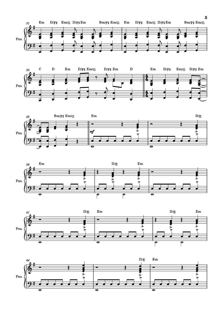 Page 5 of the piano sheet music PDF Piano – score-ac10da829c3a45c6064f733a05b3831e Piano by Undefined