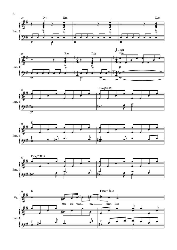 Page 6 of the piano sheet music PDF Piano – score-ac10da829c3a45c6064f733a05b3831e Piano by Undefined