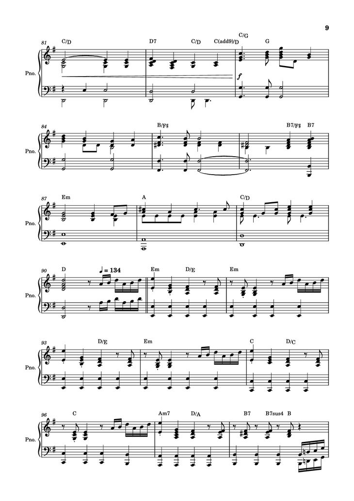 Page 9 of the piano sheet music PDF Piano – score-ac10da829c3a45c6064f733a05b3831e Piano by Undefined