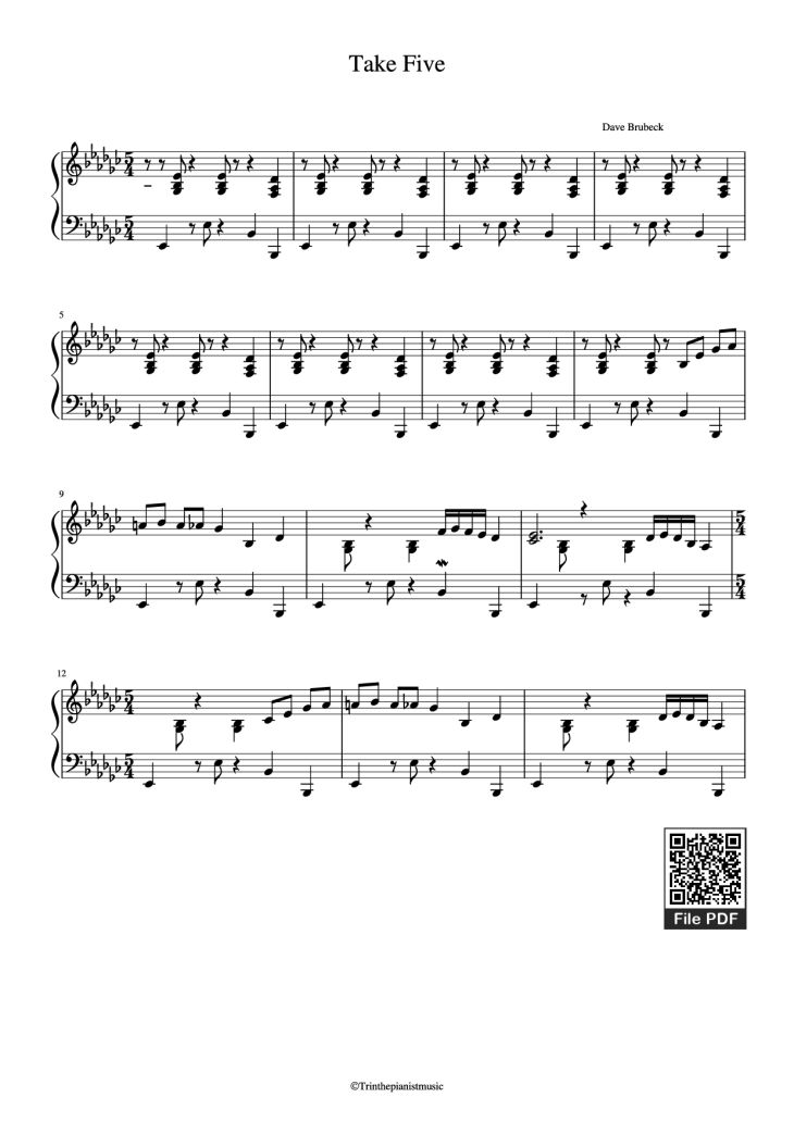 Page 1 of the piano sheet music PDF Piano – Take Five Piano by Dave Brubeck
