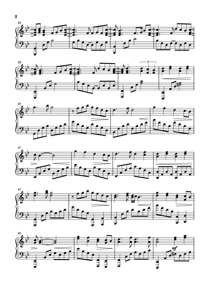 Page 2 of the piano sheet music PDF Piano – Too Sweet [sped up] Piano by XZeron
