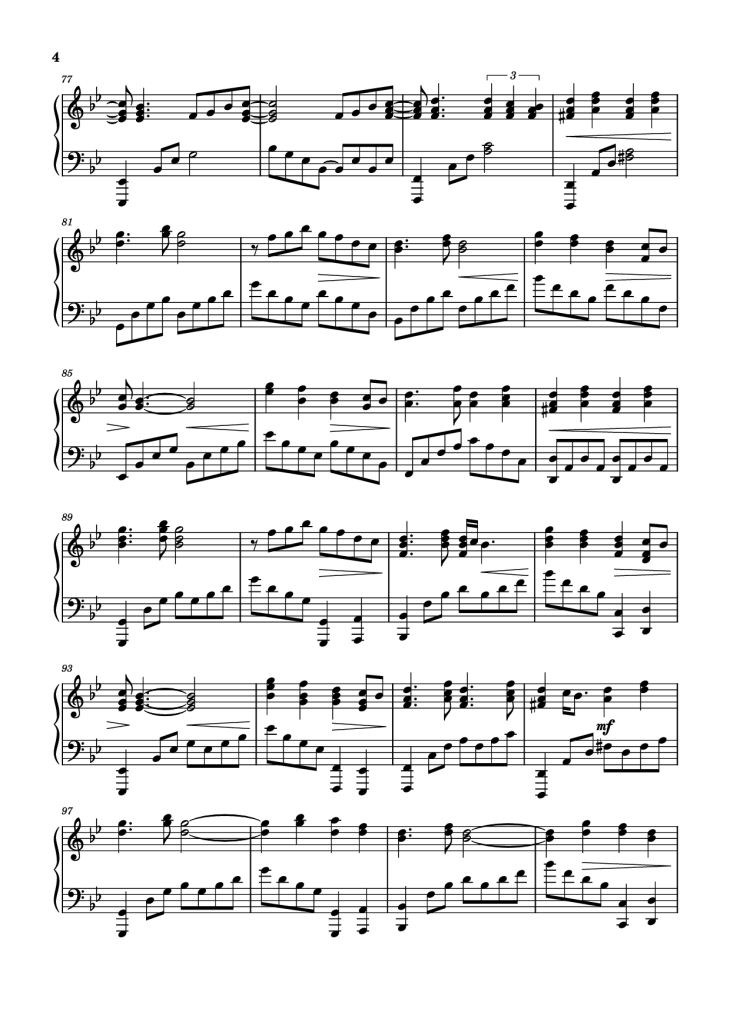 Page 4 of the piano sheet music PDF Piano – Too Sweet [sped up] Piano by XZeron