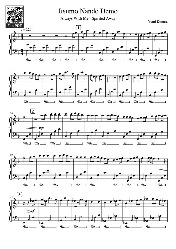 Page 1 of the piano sheet music PDF Piano – Always with Me (Itsumo Nando Demo) by Joe Hisaishi