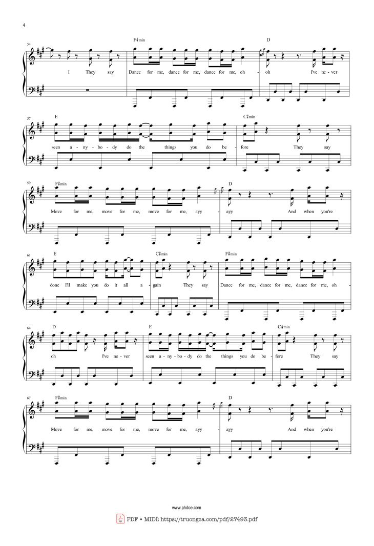 Page 4 of the piano sheet music PDF – Dance Monkey by Toni Watson