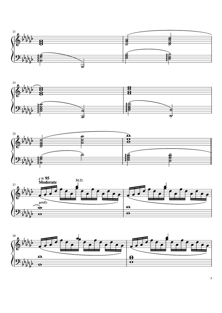 Page 3 of the piano sheet music PDF Piano – Again Piano by Performed by TheIshter Sheets by Bomb & Kou Revised by Großmeister Gee
