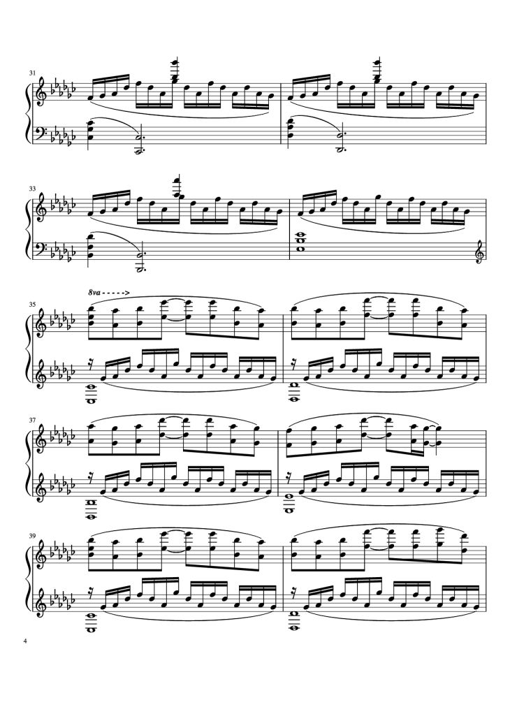 Page 4 of the piano sheet music PDF Piano – Again Piano by Performed by TheIshter Sheets by Bomb & Kou Revised by Großmeister Gee