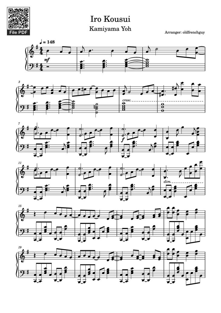 Page 1 of the piano sheet music PDF Piano – Iro Kousui Piano by Arranger: oldfrenchguy