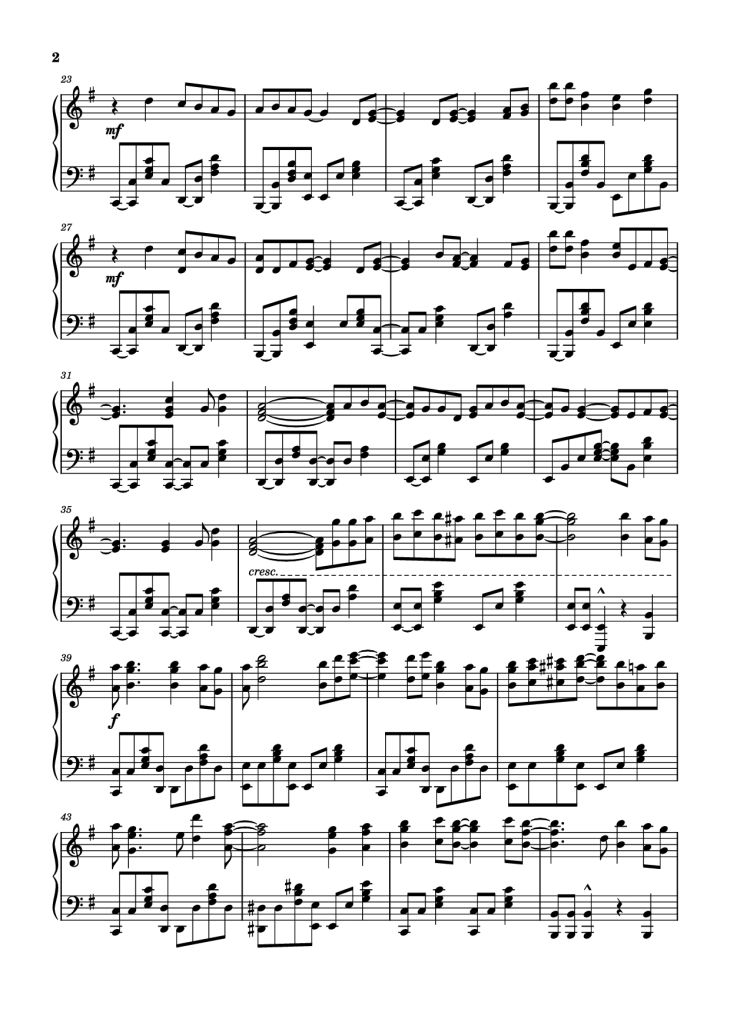 Page 2 of the piano sheet music PDF Piano – Iro Kousui Piano by Arranger: oldfrenchguy