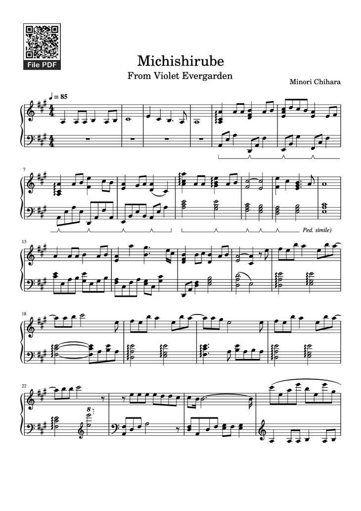 Page 1 of the piano sheet music PDF Piano – Michishirube Piano by Minori Chihara