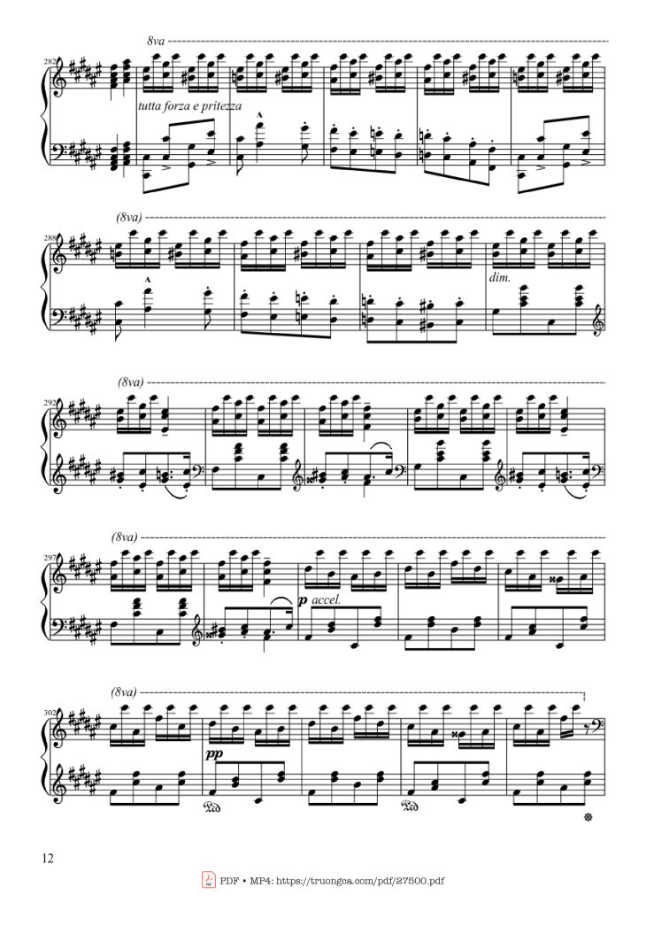 Page 12 of the piano sheet music PDF Piano – Hungarian Rhapsody No. 2 by Franz Liszt