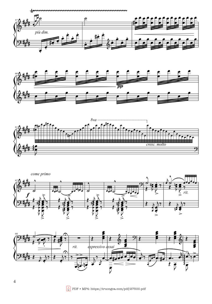 Page 4 of the piano sheet music PDF Piano – Hungarian Rhapsody No. 2 by Franz Liszt