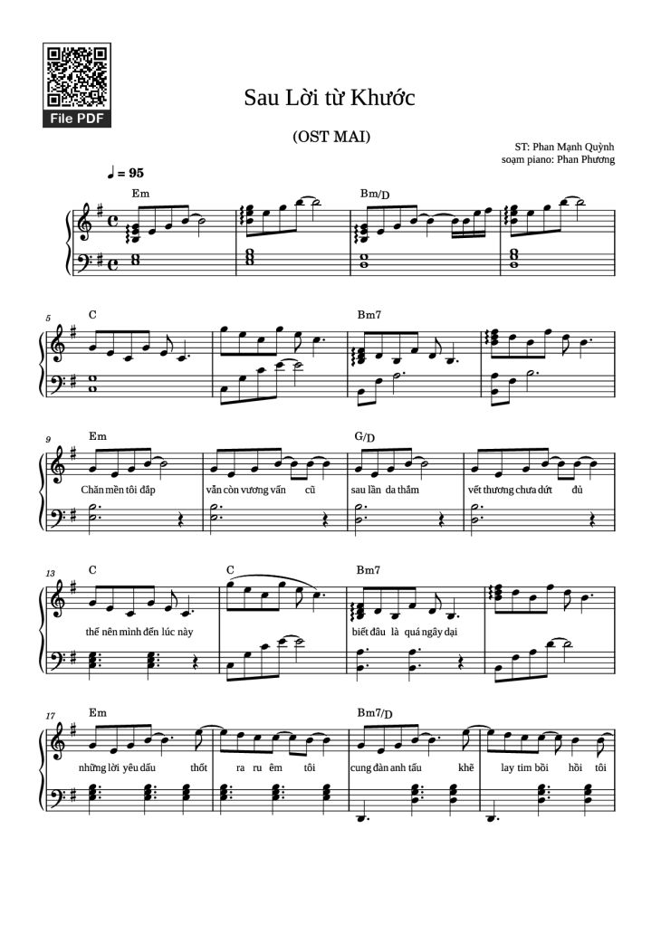 Page 1 of the piano sheet music PDF Piano – Sau Lời từ Khước (OST Mai) Piano by Phan Mạnh Quỳnh
