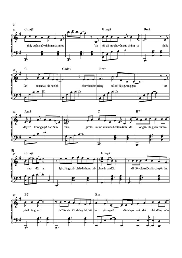 Page 2 of the piano sheet music PDF Piano – Sau Lời từ Khước (OST Mai) Piano by Phan Mạnh Quỳnh