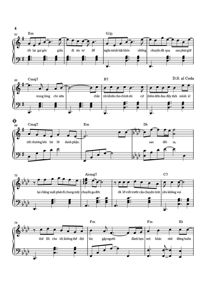 Page 4 of the piano sheet music PDF Piano – Sau Lời từ Khước (OST Mai) Piano by Phan Mạnh Quỳnh