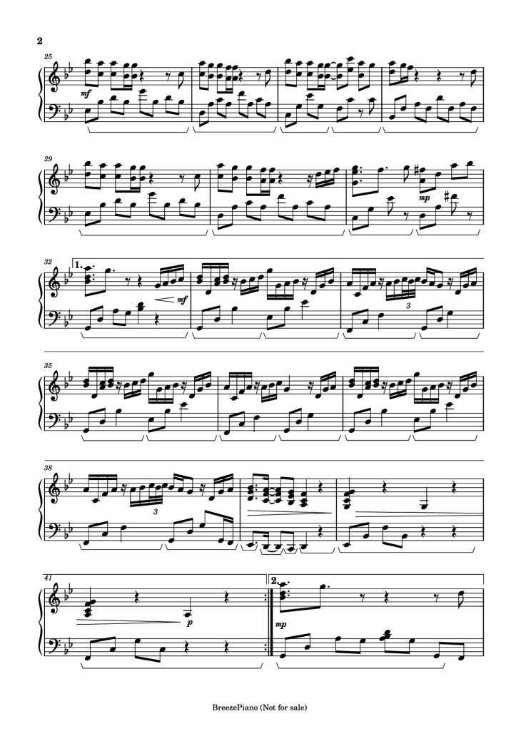 Page 2 of the piano sheet music PDF Piano – A letter Piano by Yukie Nishimura