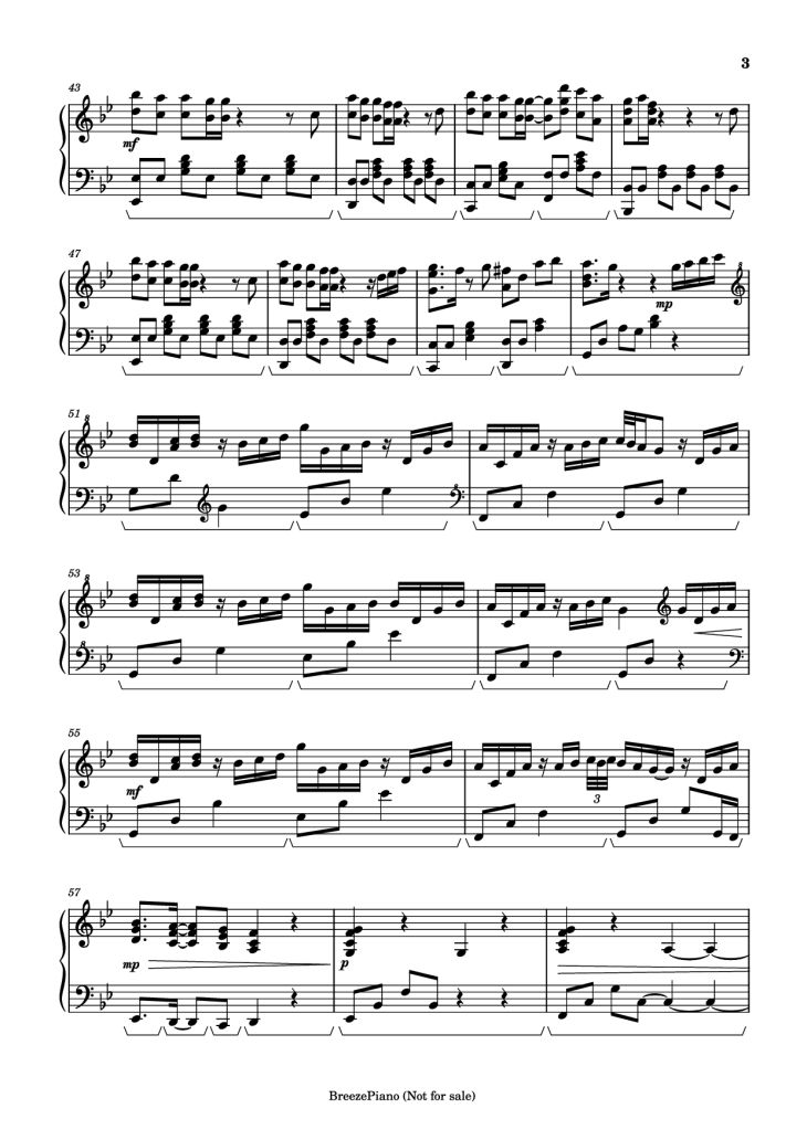 Page 3 of the piano sheet music PDF Piano – A letter Piano by Yukie Nishimura