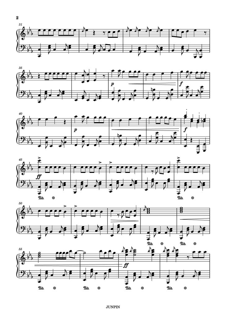 Page 2 of the piano sheet music PDF – APT Piano solo by ROSE & Bruno Mars
