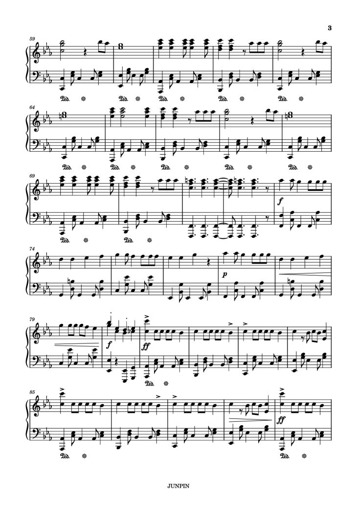 Page 3 of the piano sheet music PDF – APT Piano solo by ROSE & Bruno Mars