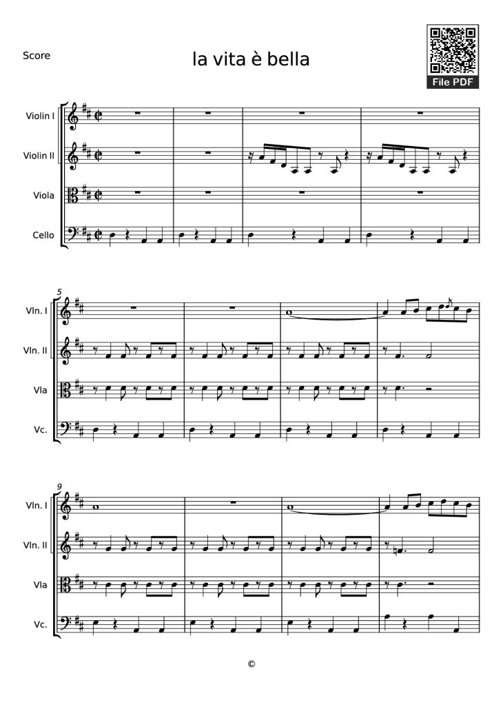 Page 1 of the piano sheet music PDF – la vita è bella Violin by Undefined