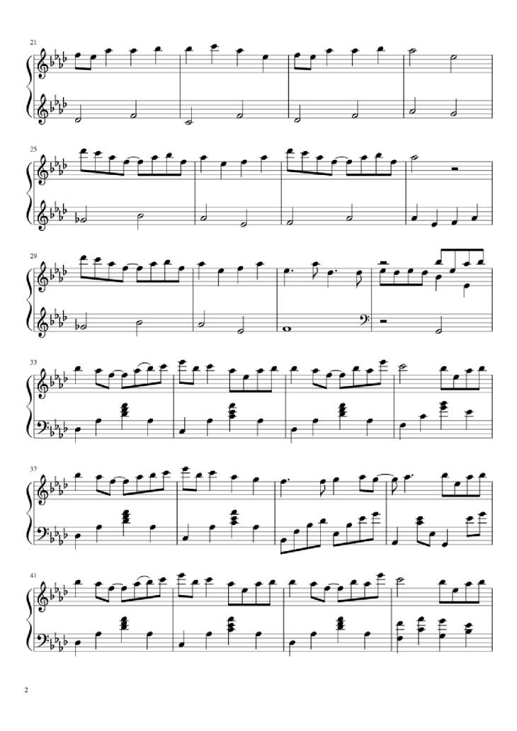 Page 2 of the piano sheet music PDF Piano – Dango Daikazoku Piano by Jun Maeda