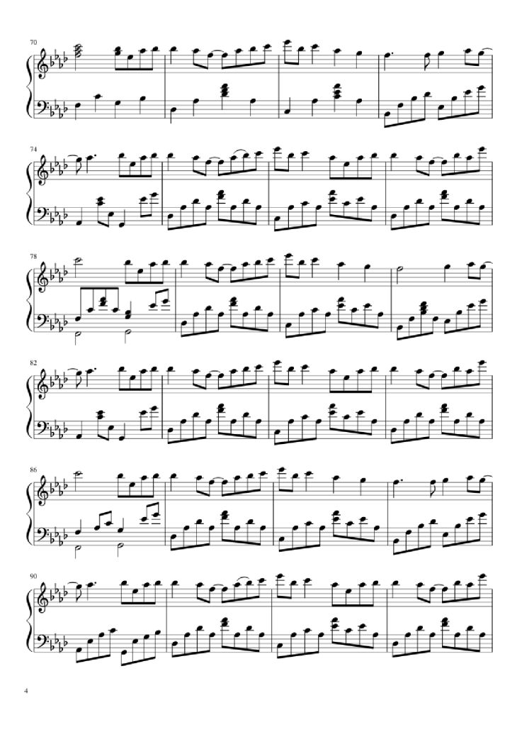 Page 4 of the piano sheet music PDF Piano – Dango Daikazoku Piano by Jun Maeda