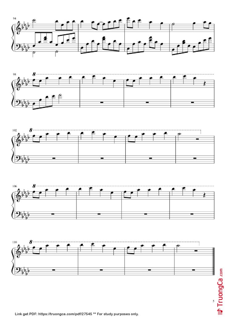 Page 5 of the piano sheet music PDF Piano – Dango Daikazoku Piano by Jun Maeda