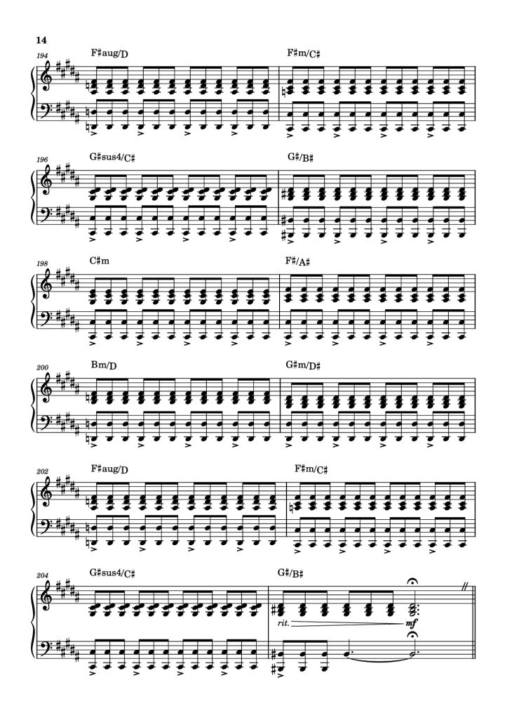 Page 14 of the piano sheet music PDF – Rockets Fall On Rocket Falls Piano by Transcribed by: Sam Anderson