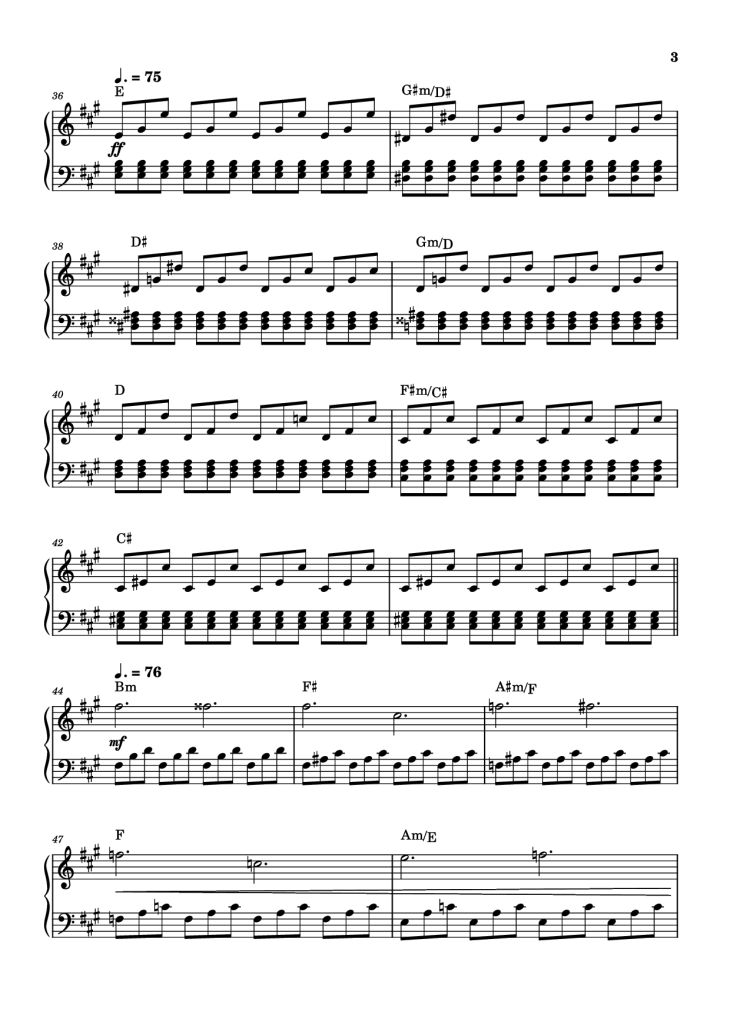 Page 3 of the piano sheet music PDF – Rockets Fall On Rocket Falls Piano by Transcribed by: Sam Anderson