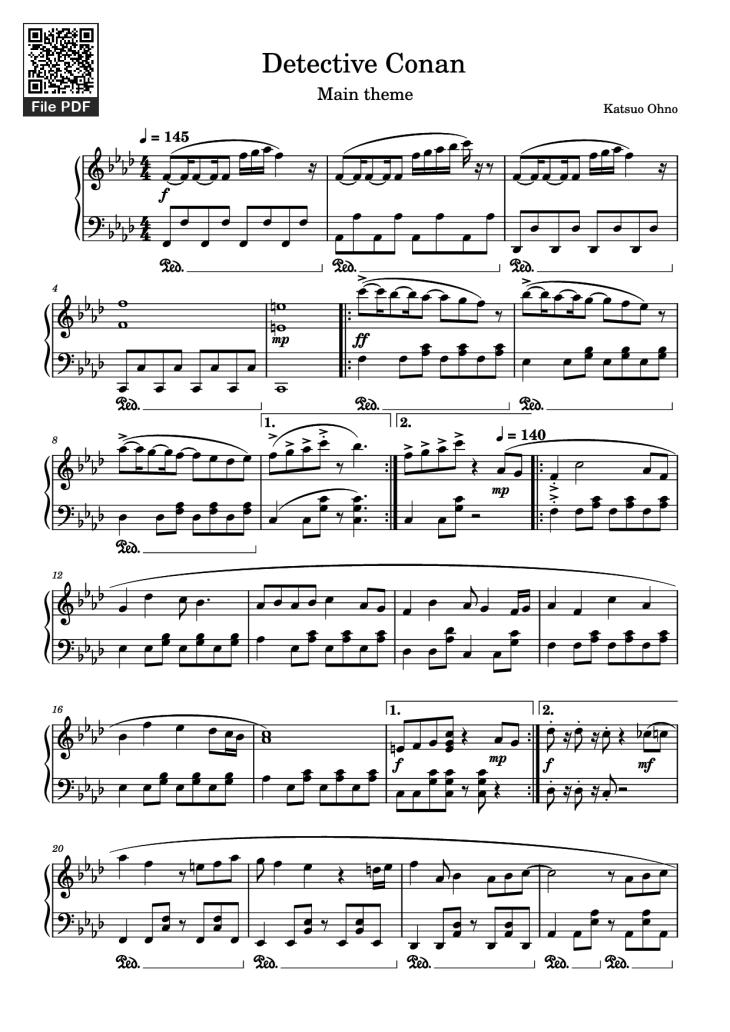 Page 1 of the piano sheet music PDF Piano – Detective Conan Piano by Katsuo Ohno