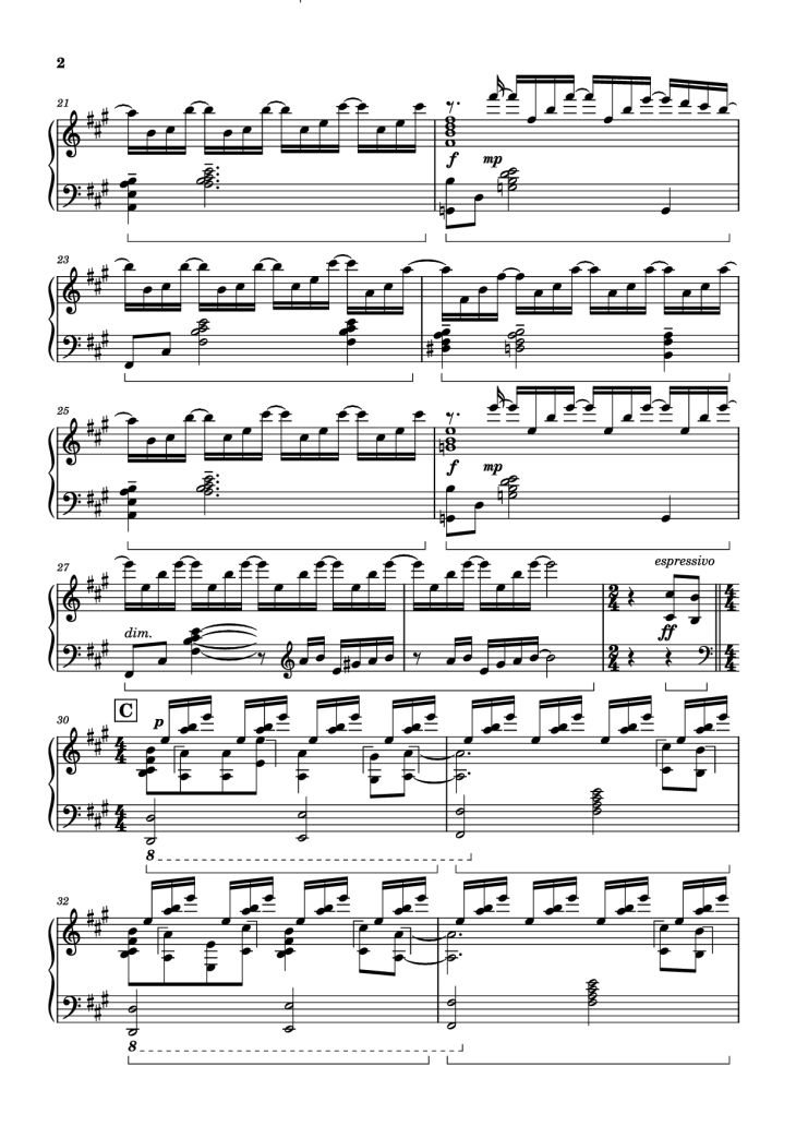 Page 2 of the piano sheet music PDF Piano – Call of Silence Piano by Original Music by Hiroyuki Sawano