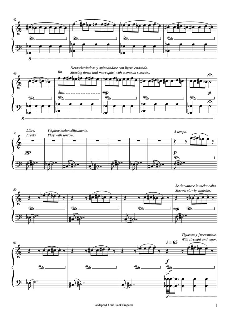Page 3 of the piano sheet music PDF – The Sad Mafioso Piano by Compositor: Godspeed You! Black Emperor