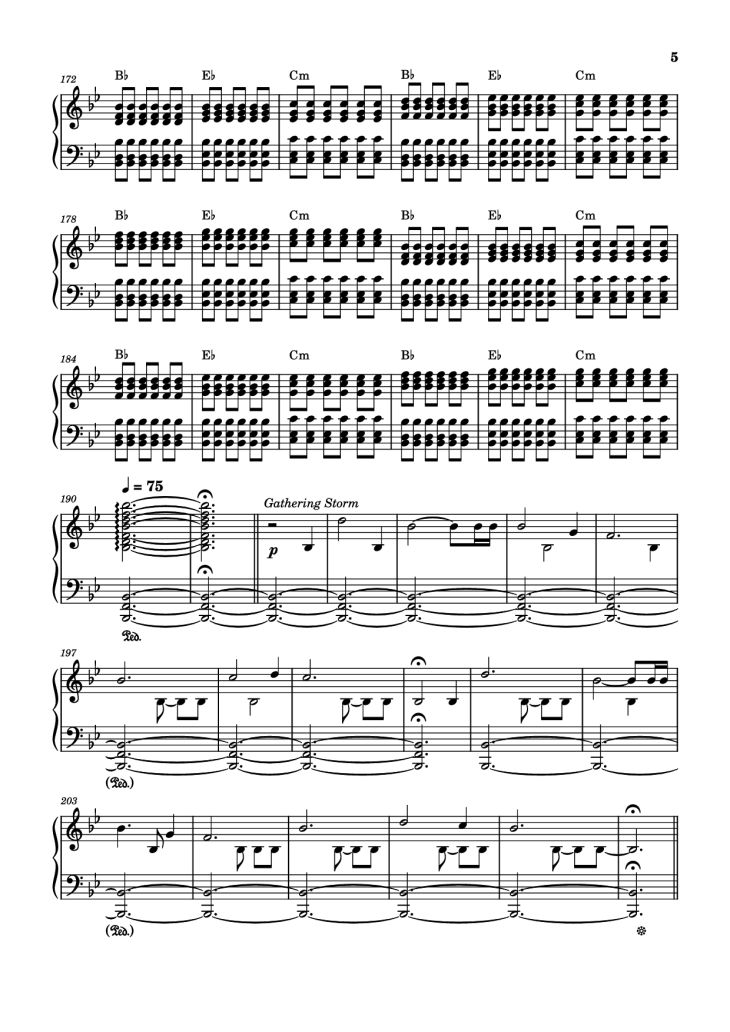 Page 5 of the piano sheet music PDF – Storm/Gathering Storm Piano by Transcribed by: Sam Anderson