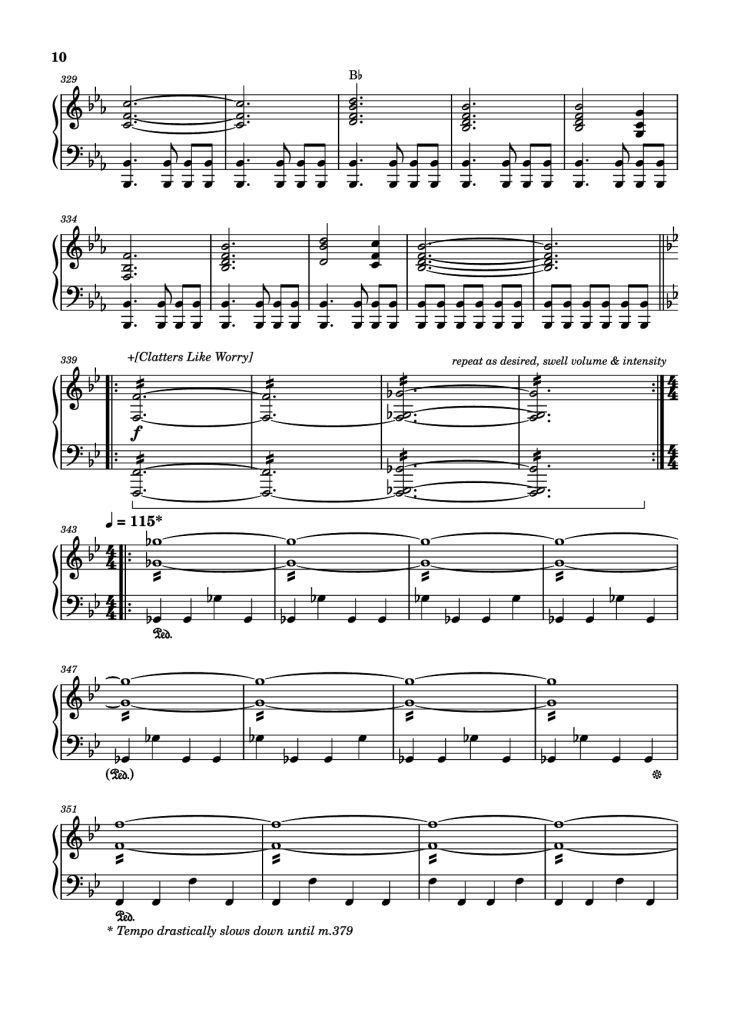 Page 10 of the piano sheet music PDF – Storm/Gathering Storm Piano by Transcribed by: Sam Anderson