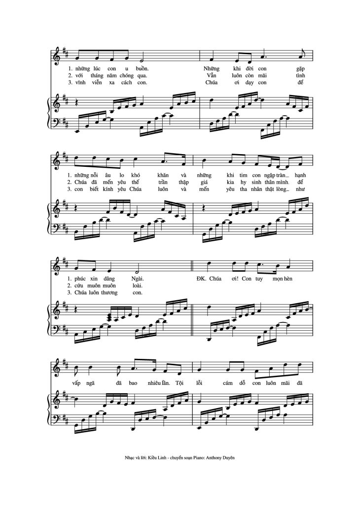 Page 2 of the piano sheet music PDF Piano – Phó Thác Piano đệm hát by Kiều Linh