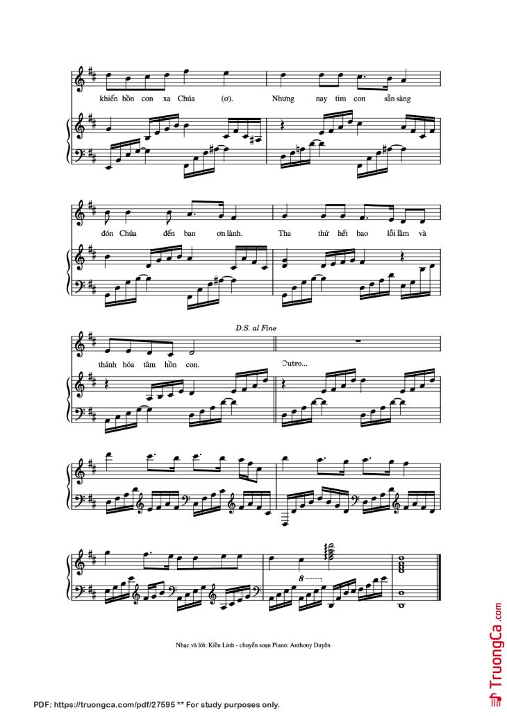 Page 3 of the piano sheet music PDF Piano – Phó Thác Piano đệm hát by Kiều Linh