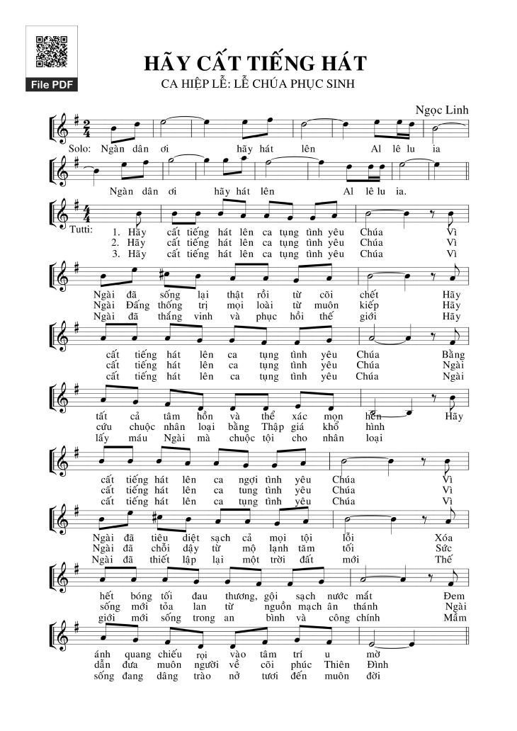 Page 1 of the piano sheet music PDF – Hãy cất tiếng hát by NGỌC LINH