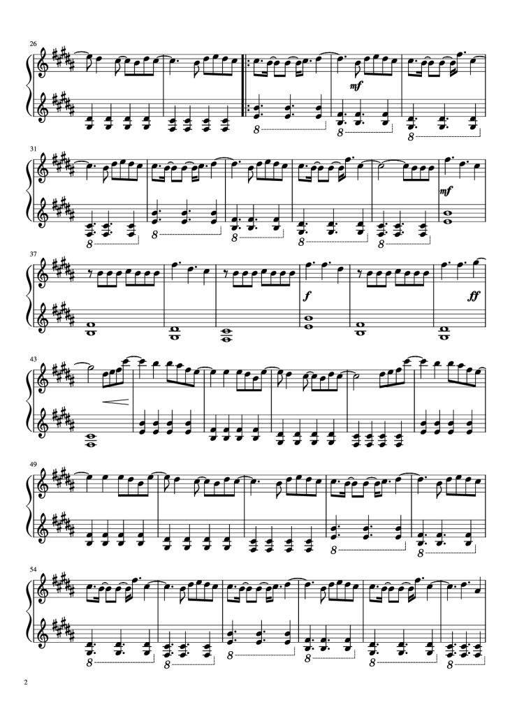 Page 2 of the piano sheet music PDF Piano – Payphone (Without Rap) Piano by Maroon 5