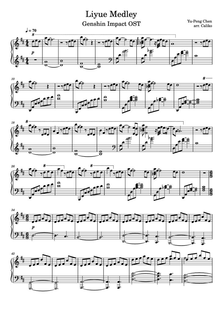 Page 1 of the piano sheet music PDF Piano – Liyue Medley Piano by Yu-Peng Chen