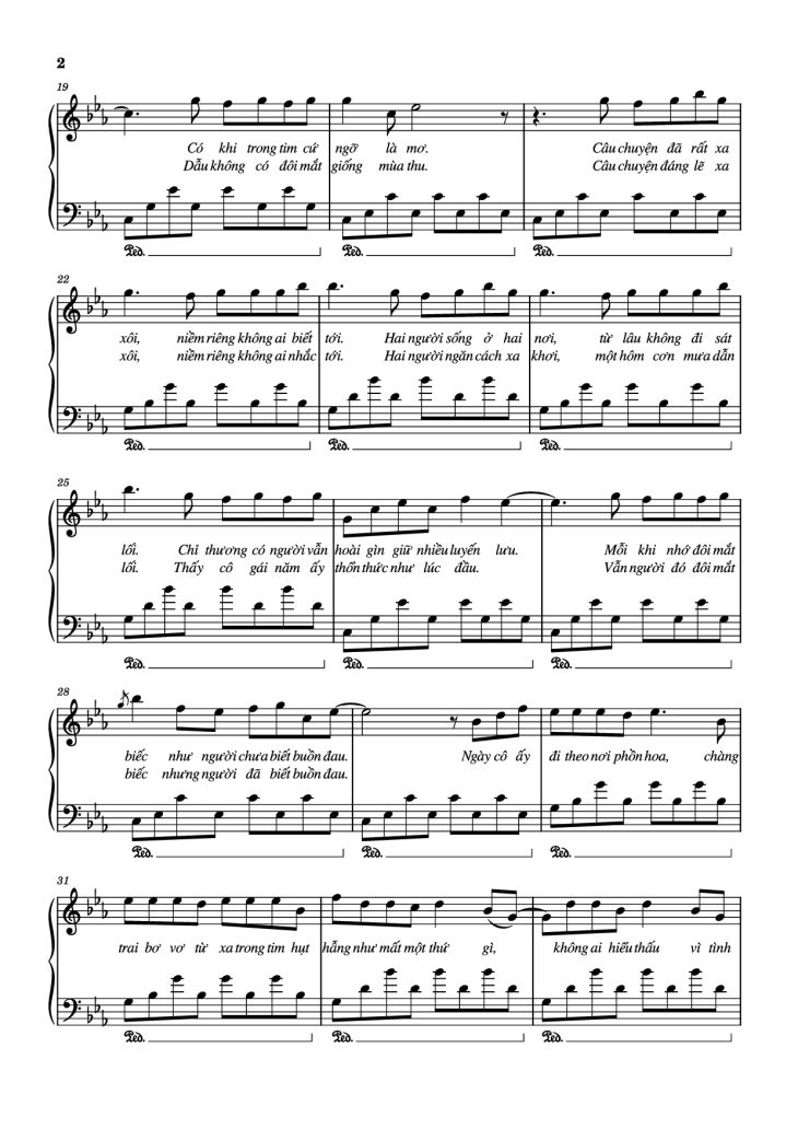 Page 2 of the piano sheet music PDF Piano – Có chàng trai viết lên cây Piano by Phan Mạnh Quỳnh