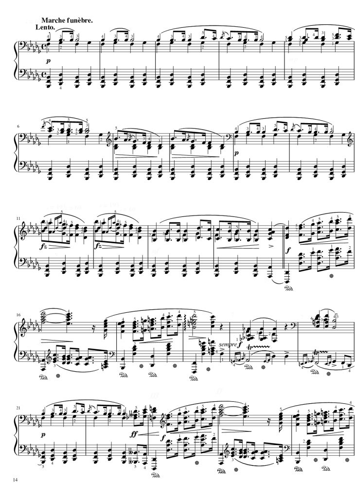 Page 14 of the piano sheet music PDF Piano – Funeral March Sonata No. 2 Op. 35 (Chopin) by Frédéric Chopin