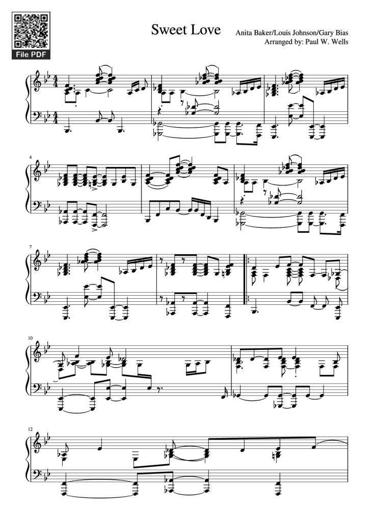 Page 1 of the piano sheet music PDF Piano – Sweet Love Piano by Anita Baker/Louis Johnson/Gary Bias
