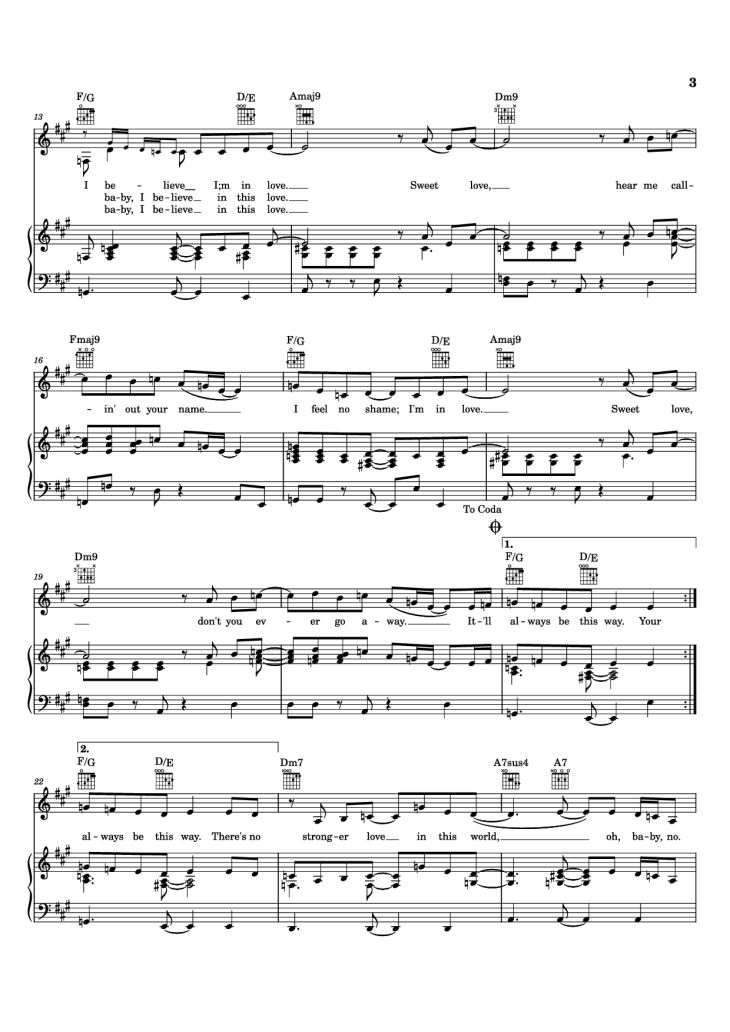Page 3 of the piano sheet music PDF Piano – SWEET LOVE Piano by Words and Music by GARY BIAS